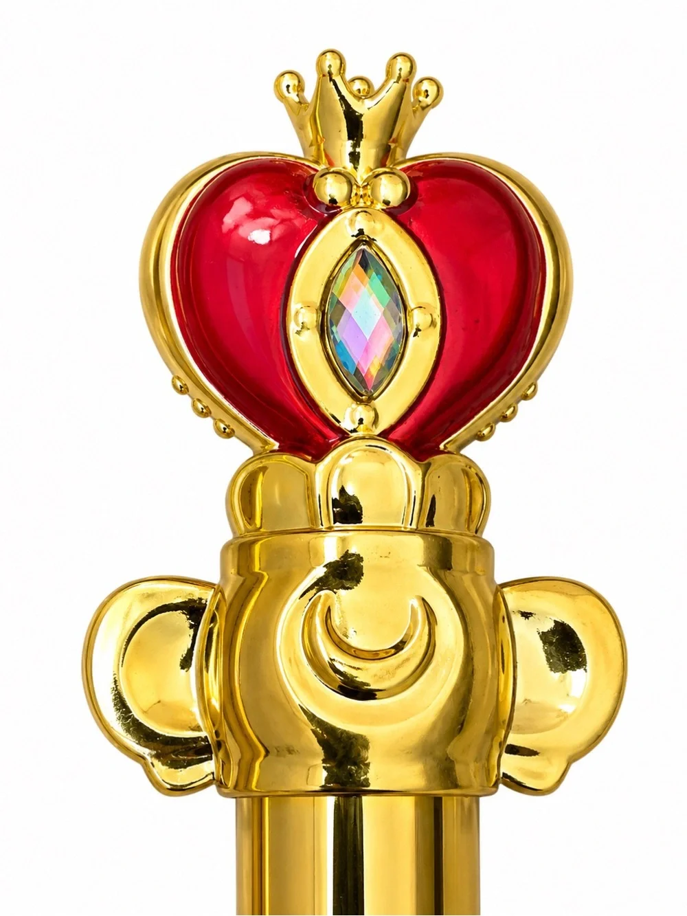 NWOB Gold Retractable Makeup Brush Red Crown Heart Crystal Travel Kabuki
